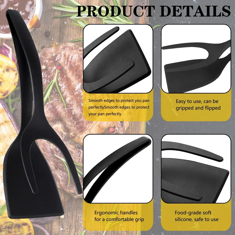 2 in 1 Grip Flip Spatula Tongs Egg Flipper Spatula Nylon Non Stick Coating Pancake Fish French Toast Omelet Making Tool