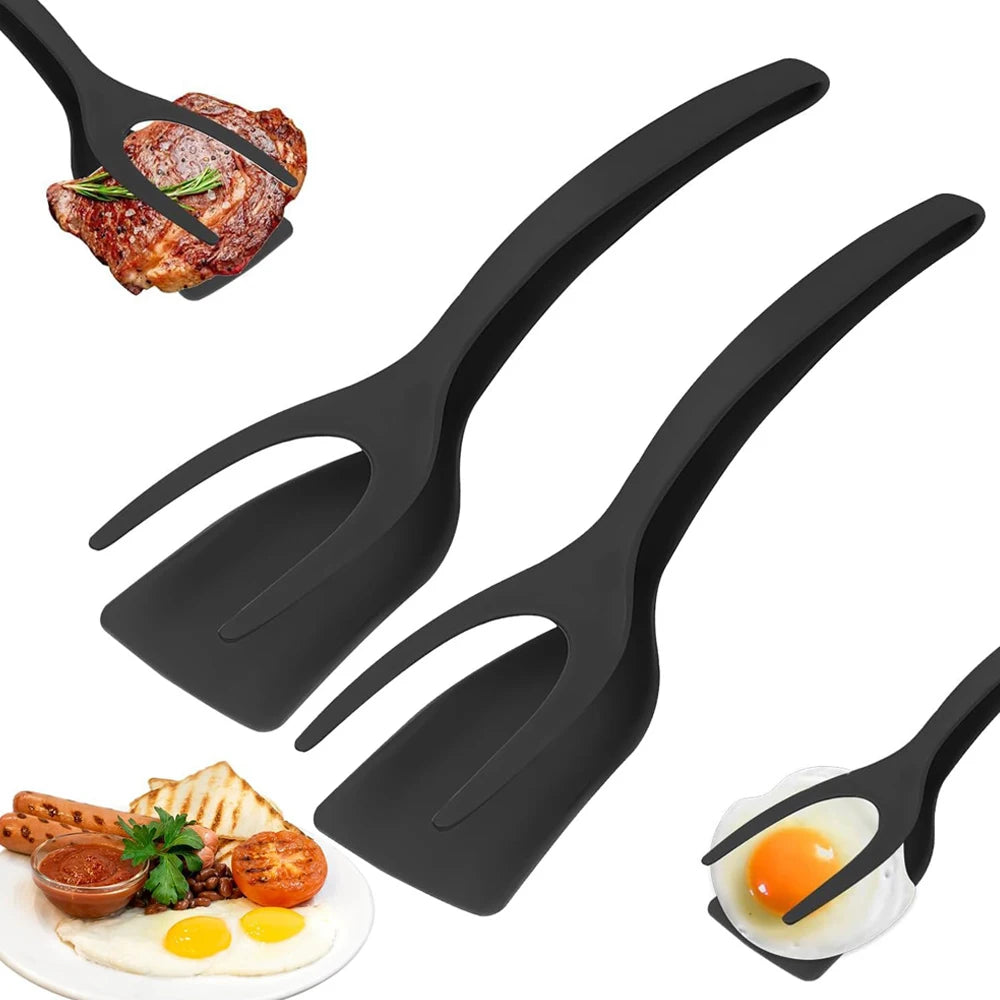 2 in 1 Grip Flip Spatula Tongs Egg Flipper Spatula Nylon Non Stick Coating Pancake Fish French Toast Omelet Making Tool