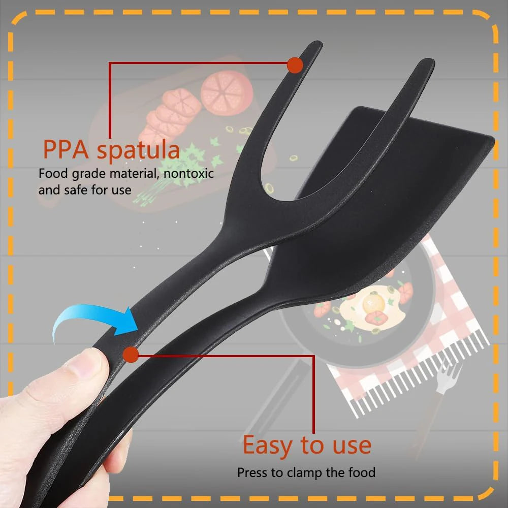 2 in 1 Grip Flip Spatula Tongs Egg Flipper Spatula Nylon Non Stick Coating Pancake Fish French Toast Omelet Making Tool