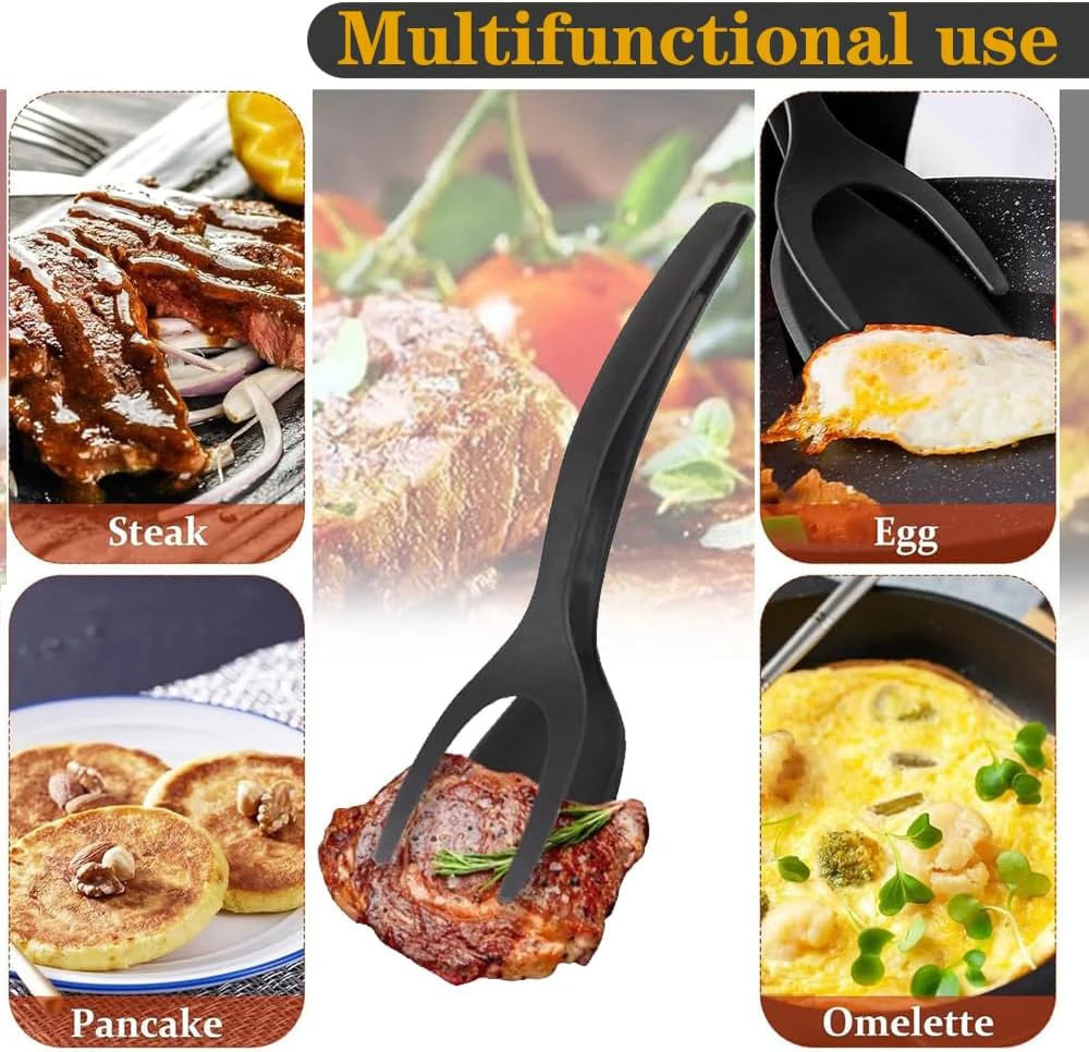 2 in 1 Grip Flip Spatula Tongs Egg Flipper Spatula Nylon Non Stick Coating Pancake Fish French Toast Omelet Making Tool